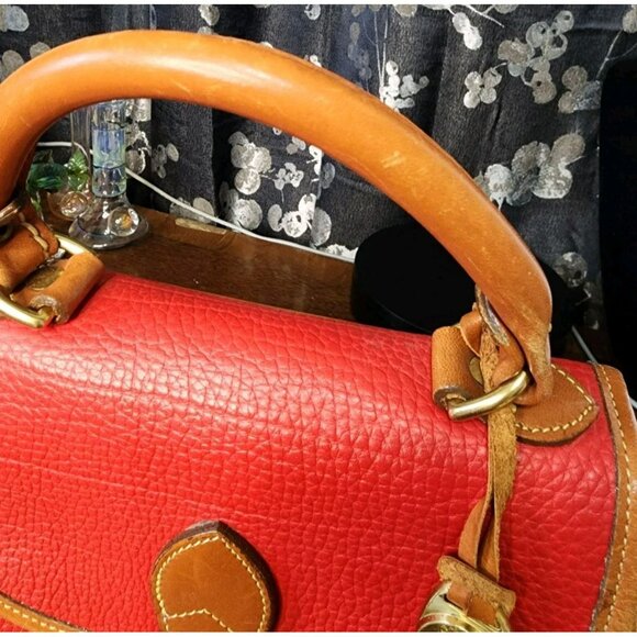 80s Dooney & Bourke Carpet Bag Small Persimmon Red Purse Satchel Tote Crossbody - Picture 6 of 16